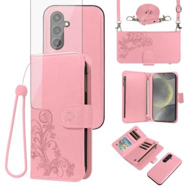 Imagem de Asuwish Capa de celular para Samsung Galaxy S24 Plus/S25 Plus S24+ S25+ 5G capa carteira com zíper com protetor de tela flor porta-cartão S24Plus 24S + S 24 24+ S25Plus 25S 25+ SM-S936U feminino rosa
