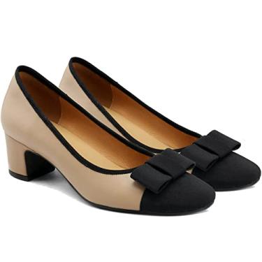 Imagem de MOOMMO Sapatos Baixos Com Biqueira De Laço, Femininos, Bege, Preto, Sem Cadarço, Salto Baixo, Bloco Grosso, Redondo, Quadrado, Para Escritório, Trabalho, Motorista, Clube, Conforto, Primavera, Patch