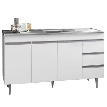 Imagem de Gabinete Balcão Lena 1.50m 3 Portas 3 Gavetas S/ Tampo Cozinha Branco 
