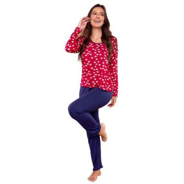 Imagem de Conjunto Pijama Feminino Adulto Inverno Longo Aveludado Conforto Suede