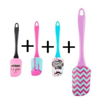 Imagem de Kit com 4 Espátula Pão Duro de Silicone Decorada Cabo Acrílico Colorid
