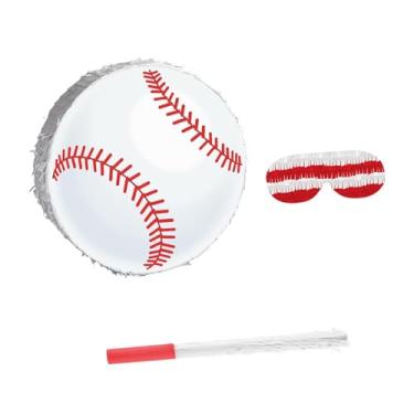 Imagem de oshhni Piñata de beisebol, softball, papel, presente divertido, aniversário, eventos, decoração de celebração com venda e taco, bolas esportivas, confete