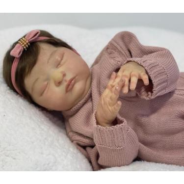 Imagem de Bebê Reborn Laura Menina Dormindo Premium Boneca Realista Olhos Fechad