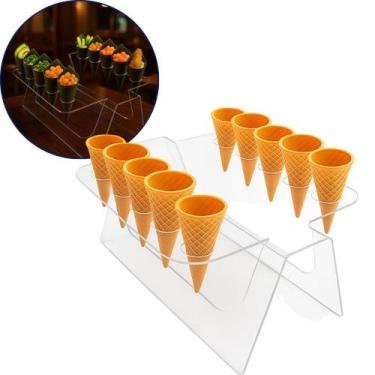 Imagem de Suporte Expositor Temaki Duplo Sorvete Acrílico Cristal 10 Cones Snack