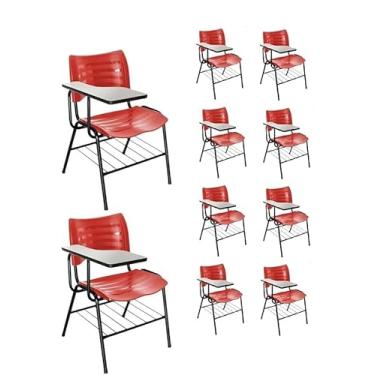 Imagem de KIT 10 Cadeiras Universitárias Vermelho com porta livros