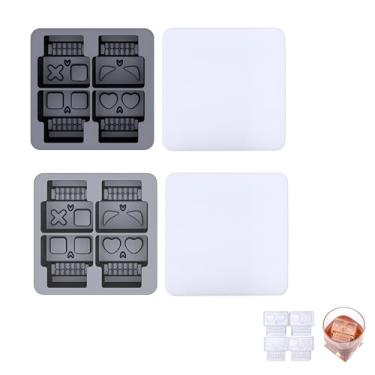 Imagem de Bandeja de gelo engraçada de silicone – Pacote com 2 bandejas para filhotes de gelo em forma de caveira com tampas, perfeitas para resfriar uísque, coquetéis, sucos e café, essenciais para festa de