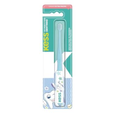 Imagem de Escova Dental Infantil Dentinho com Estojo Protetor, Kess, Azul/Rosa