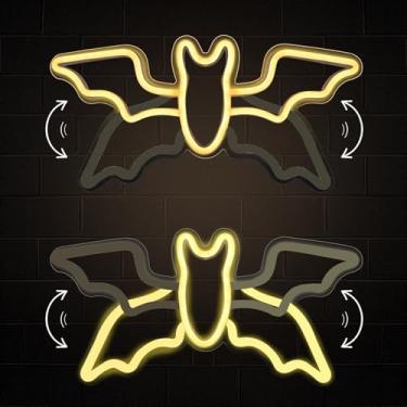 Imagem de Sinal de néon de morcego USB para decoração de arte de parede, sinal de luz neon de morcego voador de Halloween com velocidade ajustável, para decoração de parede, quarto, decoração de casa, bar, luz