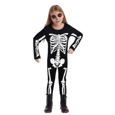 Imagem de WonderBabe Kids Unisex Halloween Skeleton Costume Jumpsuit Long Sleeve Printed Outfits Boys Girls Scary Bodysuit with Zipper Size 7-8 White