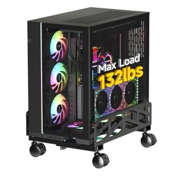 Imagem de Pholiten Suporte ajustável para torre de computador, suporte de CPU de aço de 19,28 a 30 cm de largura com 4 rodas giratórias, suporte para CPU sob a mesa, suporte de PC para carrinho de chão
