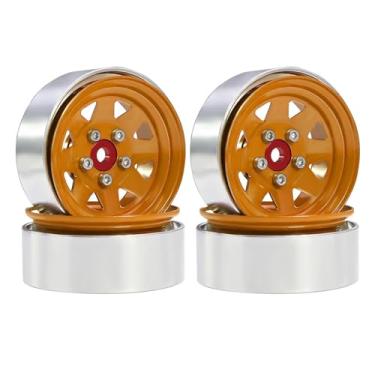 Imagem de JWQFBC Conjunto de 4 Rodas de Alumínio de 1,9" (peças de Reposição) Pneus de Metal RC Rodas Sextavadas de 12 Mm para Caminhão RC 1/10 TRX4 90046 Acessór, Amarelo