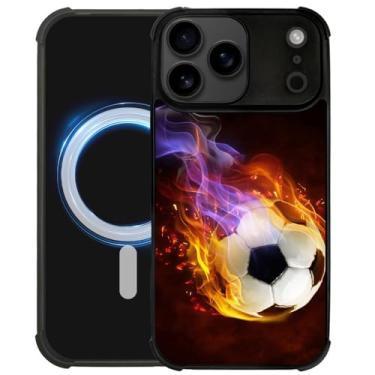 Imagem de DJSOK Capa para DDQQB23 Pro Max, compatível com MagSafe, capa resistente à prova de choque, Football On Fire 1