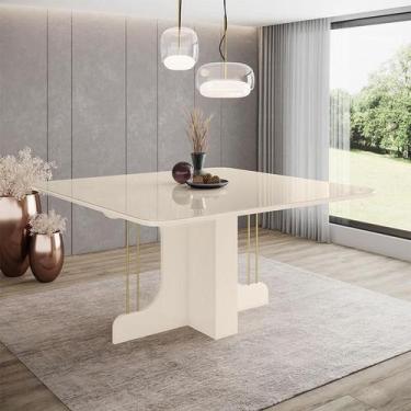 Imagem de Mesa de Jantar Mavi Ambiente 150 cm Canto Arredondado com Vidro Off Wh