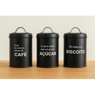 Imagem de Kit 3 potes lata de mantimentos + bandeja industrial preto - linha dom