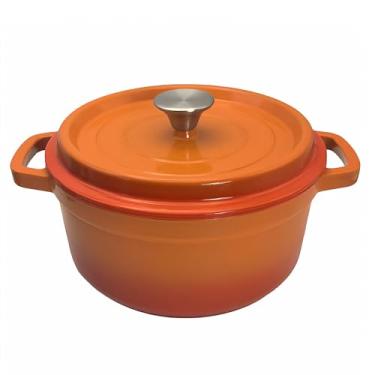 Imagem de Forno holandês de ferro fundido esmaltado com tampa, laranja, redondo, 4 litros, alças resistentes ao calor, para cozinhar, assar (laranja, 24 cm)