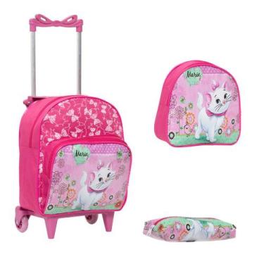 Imagem de Mochila Infantil Menina Estampa Gata Marie Rodinhas Aulas - TOYS 2U