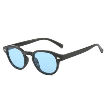 Imagem de Óculos de sol retrô oval masculino com rebites, lentes transparentes, estilo oceano, com lentes degradê, UV400, óculos de sol feminino amarelo e azul (preto e azul)