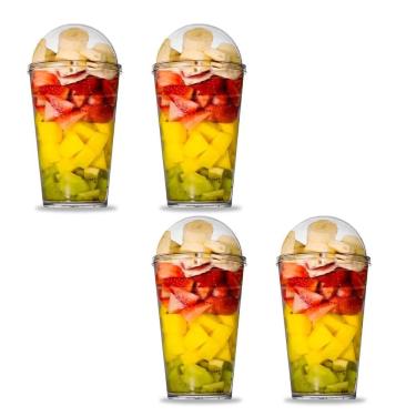 Imagem de Kit C/4 Copo Tampa Bolha 400Ml Servir Salada Doces 15,5X8Cm