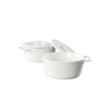 Imagem de jinsongdafa Conjunto de mini cocotte redondo de cerâmica, caçarola pequena de 540 ml com tampas e alças, conjunto de 4, ramequins individuais para assar, forno, micro-ondas e lava-louças (branco, 18