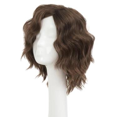 Imagem de Peruca Swiking Short Brown Curly Fluffy para homens, fantasia de cospl