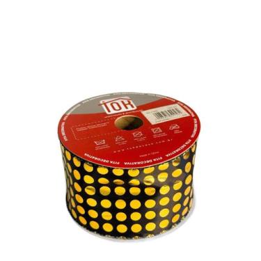 Imagem de Fita Aramada Decorativa De Natal Preto E Doura - 6,3cmx9,14m - Tok Da 