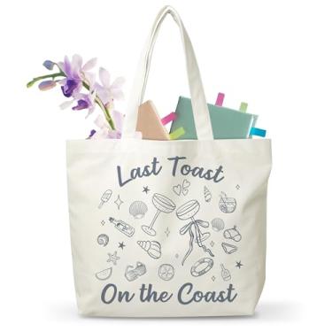 Imagem de JUSITAKEET Sacolas de despedida de solteira Last Toast On The Coast, sacolas de dama de honra, sacola estética para festa de noivado de casamento, presentes de noiva, sacolas de lona reutilizáveis
