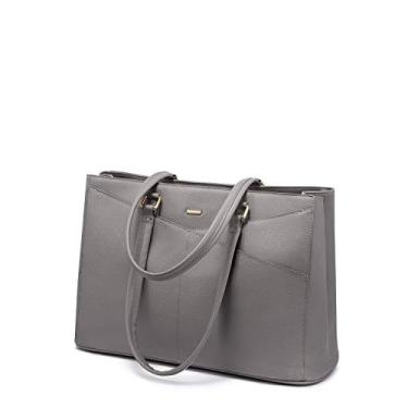 Imagem de Bolsa feminina para notebook LOVEVOOK, bolsa de couro PU impermeável para notebook de 15,6 polegadas, bolsa para trabalho, cinza