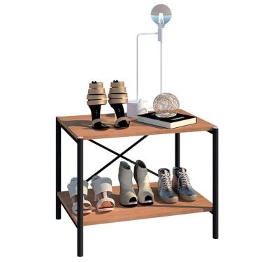 Imagem de Sapateira Multiuso Hall de Entrada Padova 60cm 2 Prateleiras Demolição Preto - Desk Design