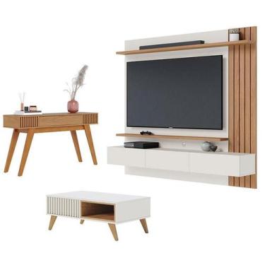 Imagem de Painel para Tv Home Suspenso Juriti 1.8 com Mesa de Centro Jeri Off Wh