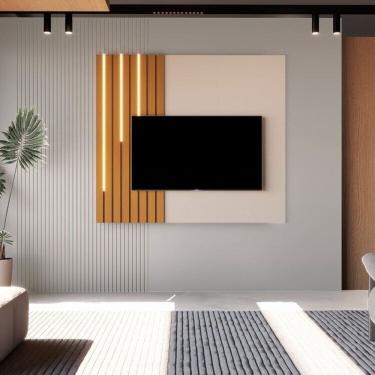 Imagem de Painel para Tv 58 Polegadas com Led Ripado 140cm Boto Off White/Marrom