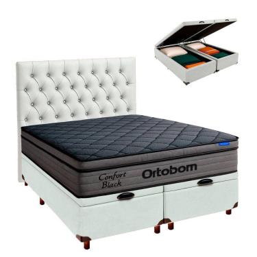Imagem de Baú Branco + Cabeceira + Colchão Queen Confort Black Ortobom