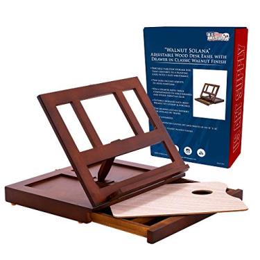 Imagem de Cavalete de mesa de madeira ajustável de nogueira da U.S. Art Supply com gaveta de armazenamento, paleta de tinta, madeira de faia premium - Mesa de madeira portátil para arte, quadro para tela, pintura, desenho, suporte para livros