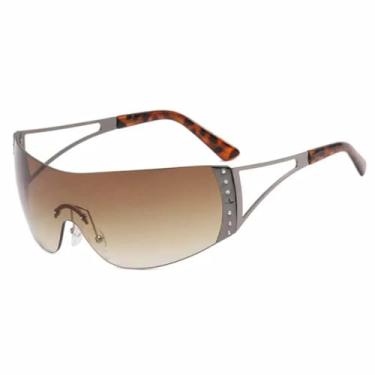 Imagem de JRLLFD Óculos de sol femininos sem aro cyberpunk, vintage, luxuoso, para áreas externas, UV400 (chá de leopardo)