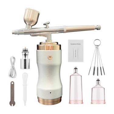 Imagem de Kit de aerógrafo portátil com compressor, caneta de escova de ar portátil, sem fio, dupla ação, 3 níveis, pressão ajustável, bateria embutida para pintura, modelo, colorir, arte de unhas, maquiagem