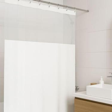 Imagem de Cortina Box Banheiro Antimofo Lisa com Ganchos e Visor Transparente – Várias Cores (Branca)