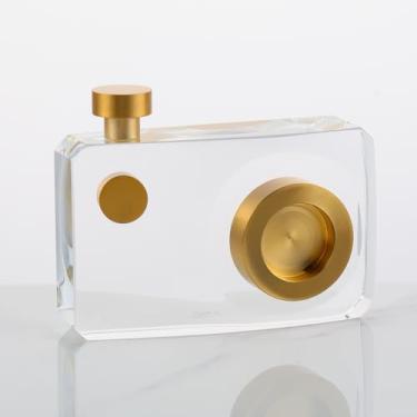 Imagem de JOASURA Estátuas de decoração de casa - câmera de cristal dourada pequena, presente de estatuetas de cristal, decoração de mesa de escritório, estatuetas colecionáveis de vidro, itens decorativos de