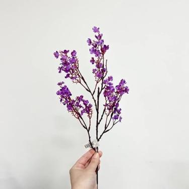 Imagem de Ramo de Flores de Cerejeira Artificial 35cm Buquê de Seda Para Decoração Casamento Festa Arranjos Florais(Lilás,1)