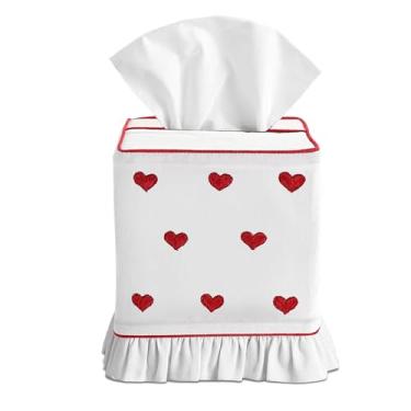 Imagem de Ridhi Capa de caixa de lenços de algodão branco 400 fios em formato de coração bordado premium com fecho Valcro Suporte de guardanapo decorativo macio para cozinha, quarto, banheiro, presente para Dia