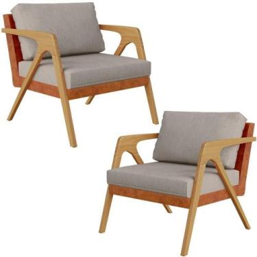 Imagem de Kit 02 Poltronas L02 material sintético Camel Linho Bege - LYAM DECOR