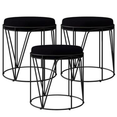 Imagem de Kit 03 Puffs Aramado Preto Zaya L02 Suede Preto - LYAM DECOR