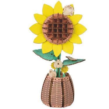 Imagem de Quebra-cabeça 3D de flores de madeira DIY Girassol com vaso para adult