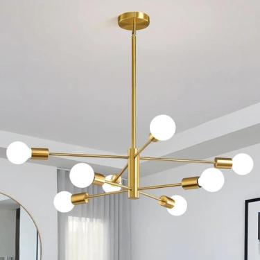Imagem de Lustre De Teto Moderno Dourado E Preto E27 Para Sala De Estar, Jantar 