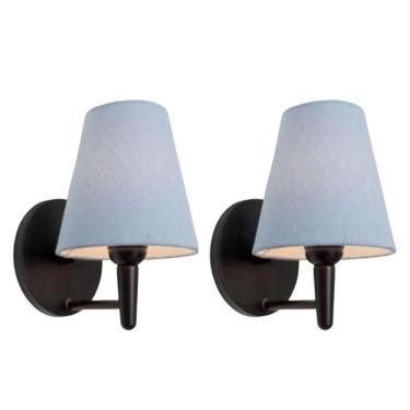 Imagem de Kit-2 Arandela Cone Md-2004 Base Preto Cúpula Em Tecido 14-14x07cm Azul Bebê - Bivolt