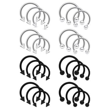 Imagem de Dyknasz Anéis de septo 14G, 16G, anéis labiais roscados internamente, aço cirúrgico, variedade de tamanhos, anel de ferradura, nariz, septo, ferradura, mordida de cobra, piercing sorridente, joia de