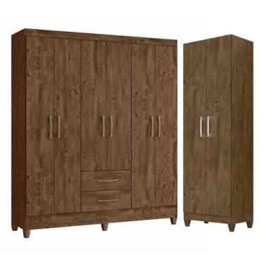 Imagem de Guarda Roupa Casal Panamá E Armário Multiuso New íris Castanho Wood - 
