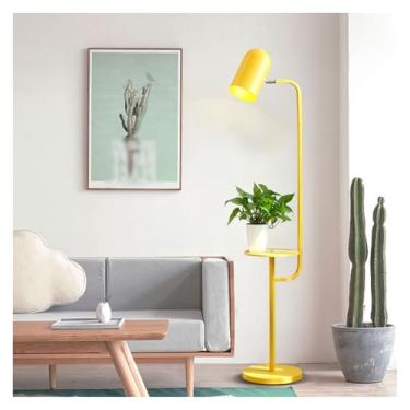Imagem de Luminária de chão Candeeiro de pé com mesa/bandeja, mesa cabeceira moderna, excelente candeeiro leitura para quarto, sala estar ou escritório(Yellow)