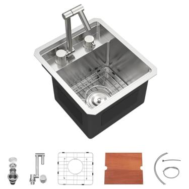 Imagem de Dcolora Pia de cozinha para trailer, 33 x 38 x 22 cm, níquel escovado #DC-RV0001SS, pia de barra com torneira dobrável, pia de cozinha pequena de aço inoxidável 304 premium, perfeita para espaços