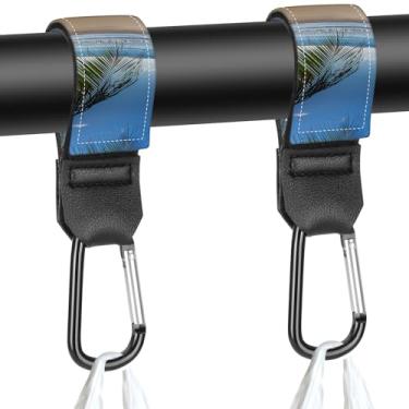 Imagem de Alças de carrinho de bebê, bolsas de fraldas com ganchos para mamãe, carrinho de compras universal, carteira, mochila – 2 pacotes (praia à beira-mar)