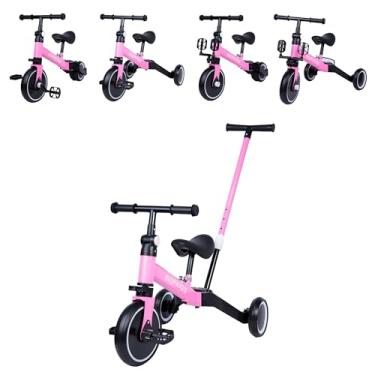 Imagem de Triciclo Infantil 4 em 1, Bicicleta de Equilíbrio Conversível, Andador com Assento Ajustável, Disponível em Amarelo, Branco e Vermelho (ROSA)