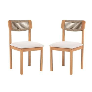 Imagem de Kit 2 Cadeiras com Encosto Corda Assento Estofado Florença Rami/Cru/Verniz Mel